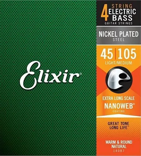 Elixir 14087 Nanoweb (45-105) Комплект струн для бас-гитары.