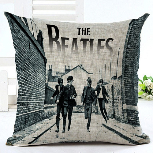 Чехол на декоративную подушку The Beatles серая. Хлопок. Размер 45 х 45 см.