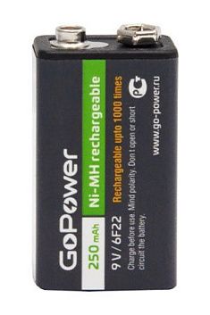 GoPower 00-00017020 Аккумулятор бытовой Крона 6F22 Ni-MH 9В 250мАч.