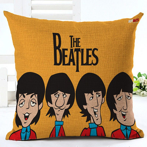 Чехол на декоративную подушку The Beatles желтая. Хлопок. Размер 45 х 45 см.